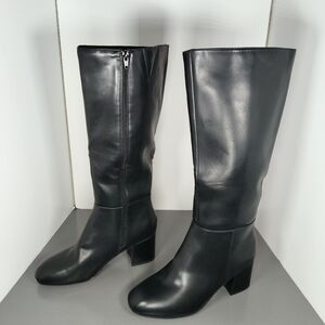 SO SELINA BLACK KNEE HIGH ZIP UP BOOTS WITH BLOCK HEEL. Size 11